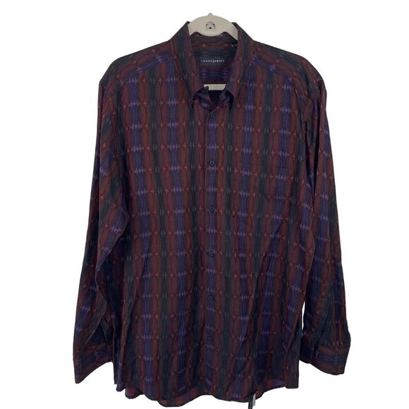 Jhane Barnes Vintage Mens Shirt Size M Multicolor Woven Japanese Fabric Pockets